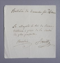Bulletin de santé du Roi de Rome 4 jours après sa naissance (1811)