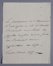 Letter of Hudson Lowe to the Grand Marshal Bertrand (1817)