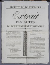 Affiche du gouvernement provisoire annonçant l'interdictions des armes de Bonaparte en France (1814)