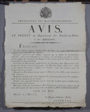Annonce par le préfet de Marseille, du débarquement de Napoléon à Golfe Juan (1815)