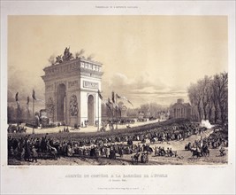 Funerals of Emperor Napoleon. Arrival of the funeral procession at the Arc de Triomphe in Paris