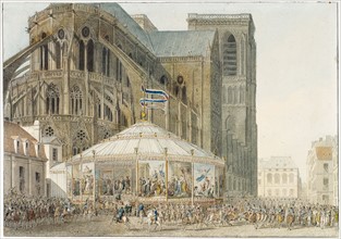 Pierre-François-Léonard Fontaine, Rotonde decorée de tapisseries, accueillant les invités lors de leur arrivée à Notre-Dame