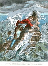 Les aventures de Robinson Crusoé de Daniel Defoe, le naufrage, Illustrations de J.-J. Grandville et chromolithographies de L. Nehlig