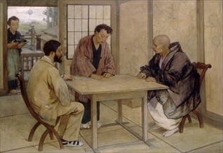 Emile Guimet avec un moine et l'interprête Kondo à Nikko   Huile Toile