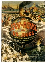 Affiche pour la pièce de théâtre "Le tour du monde en 80 jours"