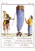 Mendiant et joueur de marionettes de la Chine (1816)