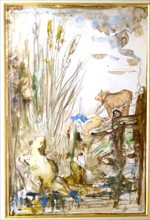 Gustave Moreau (1826-1898), projet pour un livre sur les Fables de Jean de La Fontaine : La Grenouille voulant se faire aussi grosse que le boeuf