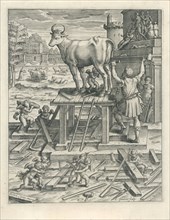Daedalus building a bull for Pasiphae