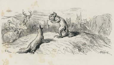Fable of La Fontaine 'The Fox, the Monkey, and the Animals'