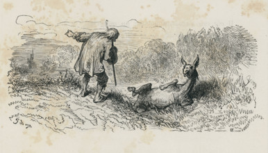 Fable of La Fontaine 'The Old Man and the Donkey'