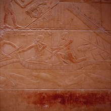 Saqqarah, mastaba de Kagemni, deux  pêcheurs sur une embarcation