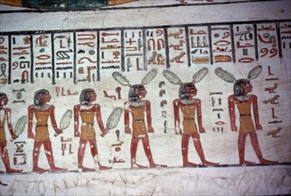 Tombe de Ramsès VI. 3 dieux ayant des épis de blé sur la tête