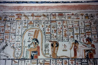 Tomb of Ramses VI. God seated under the folds of a serpent: "the flesh of Osiris"