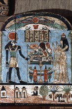 Djedamoniu-ânkh in banquet dress making an offering to Rê-Horakhty, bearer of the solar disk