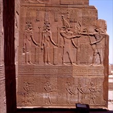 Kom Ombo, Haroëris giving the king the scepters in the presence of two female deities