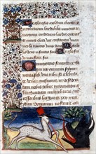 Manuscrit des Heures de Rohan-Montauban, Licorne au penon tenant un monstre en respect