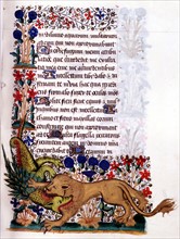 Manuscrit des Heures de Rohan-Montauban par le Maître  des Heures de Jean de Montauban, lion dévorant un animal