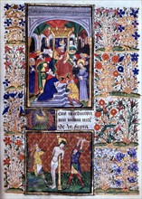 Manuscrit des Heures de Rohan-Montauban : le christ devant Ponce-Pilate et la Flagellation