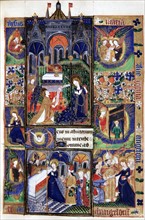 Manuscrit des Heures de Rohan-Montauban : L'Annonciation entourée des scènes de la Vie de la Vierge