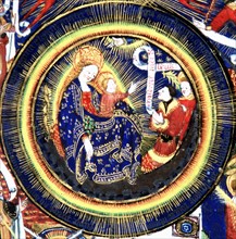Manuscript of the Hours of Rohan-Montauban : Composition of several scenes organized around a globe depicting the Virgin and Childd'une orbe représentant la Vierge et son fils