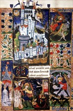 Manuscrit des Heures de Rohan-Montauban : Composition à cinq scènes : vue du Mont saint-Michel