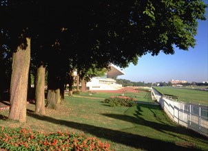 View from the entrance of the Saint-Cloud Racecourse towards the grandstand