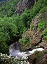 Limousin : les cascades de Gimel : vue du Belvédère en direction de la tête de la troisième cascade