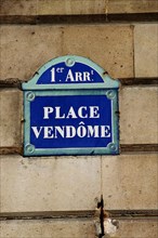 Place Vendome street sign, Paris