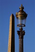 Obelisk on  Place de la Concorde and street lamp, Paris