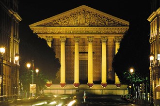 Madeleine church illuminated, Paris