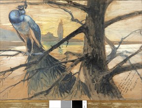 Lalique, "Paon perché sur une branche d'arbre au crépuscule"