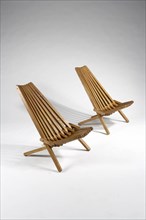 Pair of low, folding armchairs