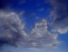 Cloudy sky. Painted canvas tarp