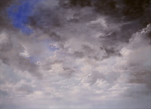 Cloudy sky. Painted canvas tarp