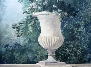 Painted backdrop. Balustrade, vase Medicis et Foliages