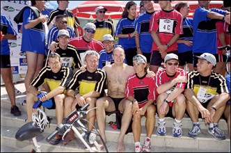 06/17/2001. Prince Albert of Monaco takes part in the first "All Stars Triathlon" in Monaco