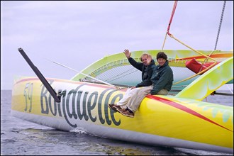 07/00/2001. Jean Le Cam and Jacques Caraes skippers of "Bonduelle" trimaran.