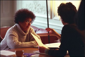 12/21/2001. EXCLUSIVE: Isabelle Coutant-Peyre, defense attorney for Zacarias Moussaoui with Aicha El Wafi, mother of the accused.