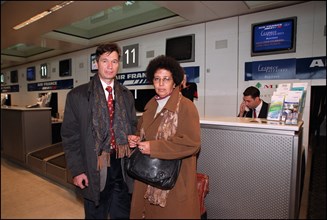 12/27/2001.  Alleged WTC terrorist Zacarias Moussaoui's mother Aicha leaves for Washington with her son's new lawyer François Roux.