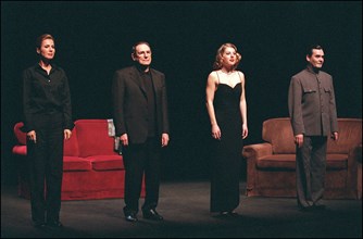 02/27/2002. Actor-director Robert Hossein stars in Jean-Paul Sartre's "Huis Clos" with Natacha Amal and Melanie Page.