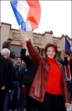 04/30/2002. The "Vive la France" collective : artists of France sing the Marseillaise to protest against J-M Le Pen's National Front.