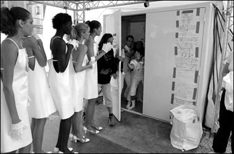 07/11/2002. Fall winter 2002-03 collections. The backstage of Courreges's fashion show