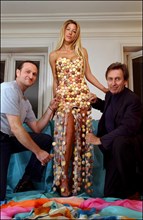 10/29/2002.  Fashion designers dress Loana and Elodie Gossuin in chocolate for catwalk appearance at the 8th Salon du chocolat, Oct 30.