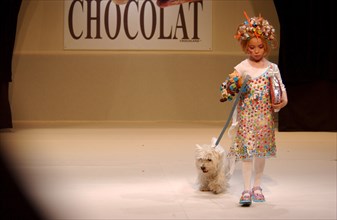10/30/2002. Chocolate dresses fashion show at "Salon du Chocolat" exhibit in Paris