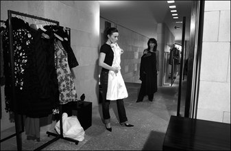 05/00/2003. Elodie Bouchez tries gowns on at Armani's before the 56th Cannes Film