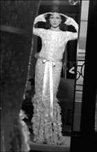 05/00/2003. EXCLUSIVE Elsa Zylberstein tries gowns on at Chanel's before the 56th Cannes Film