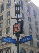 Sign indicating fifth Avenue and West 34th Street in New York