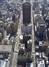 View of the Empire State Building in New York of East 33rd and 34th Streets, towards East River