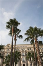 CoteAzur016 Cannes, la Croisette, les palmiers et l'hôtel Carlton (façade)