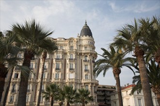 CoteAzur019 Cannes, la Croisette, les palmiers et l'hôtel Carlton (façade)